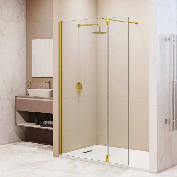 Душевая перегородка RGW WA-050Gb (WA-002Gb + Z-070Gb) 600 стекло прозрачное, профиль золото BRUSH (351005063-16)