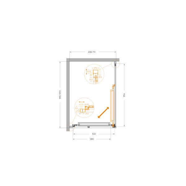 Душевой уголок Cezares Lux 70x100x195 стекло прозрачное, профиль оружейная сталь (LUX-AH-FS-1-70/100-C-GM)