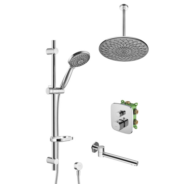 Смеситель для ванны и душа Swedbe Platta встраиваемый термостат с верхним душем и повортн.изливом хром, серый (5561G1)