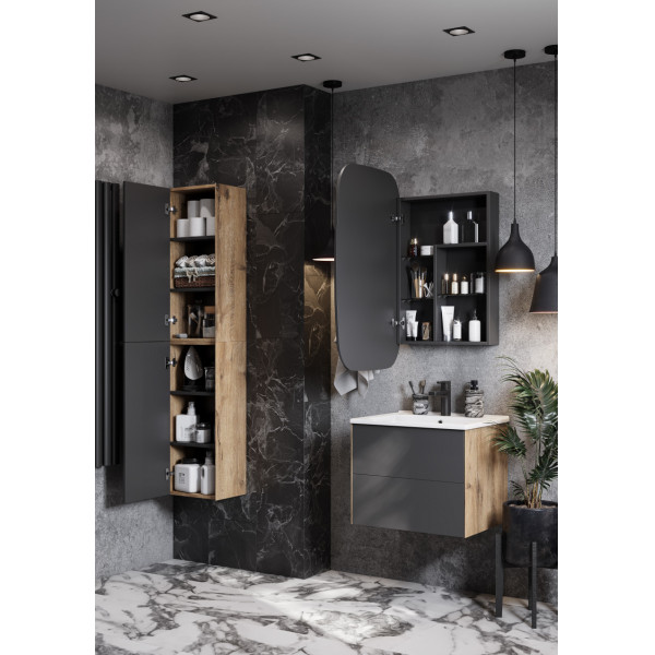 Шкаф подвесной Aquaton Сохо 350x250x800 дуб веллингтон, графит софт (1.A258.4.03A.JA0.0)