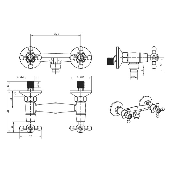 Смеситель для душа Boheme Royal cristal Black хром (274-Royal/CRST Black) Смеситель для душа Boheme Royal cristal Black хром (274-Royal/CRST Black)