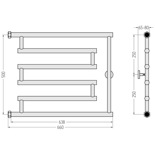 Полотенцесушитель водяной Сунержа High-Tech model L+ 500x650 матовый белый (30-4052-5065)