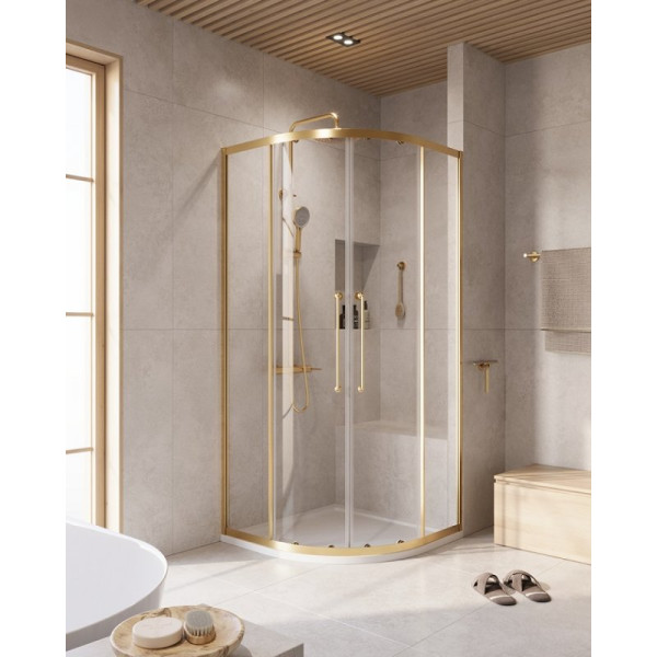 Душевой уголок Cezares Relax 304 90x90x200 стекло прозрачное, профиль брашированное золото (RELAX-304-R-2-90-C-BORO)
