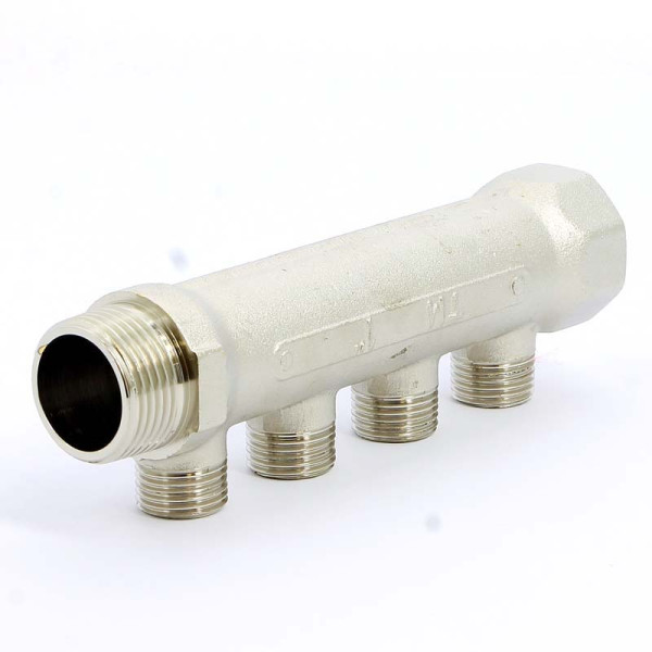 Коллектор "Tiemme" 4 отв. 1"*1/2(16) (никель) (1910031) Коллектор "Tiemme" 4 отв. 1"*1/2(16) (никель) (1910031)