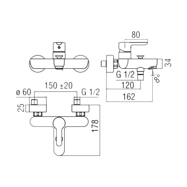 Смеситель для ванны и душа Nobili ABC хром (AB87110/1CR)