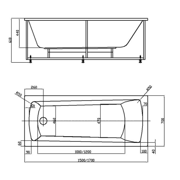 Ванна акриловая Azario Enrica 150x70 (AV.0030150)