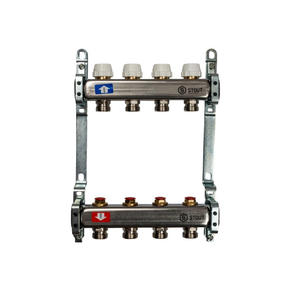 Коллекторная группа 4 отвода 1"x3/4"(18)EK без расходомеров Stout (нерж.сталь) (SMS-0922-000004) Коллекторная группа 4 отвода 1"x3/4"(18)EK без расходомеров Stout (нерж.сталь) (SMS-0922-000004)