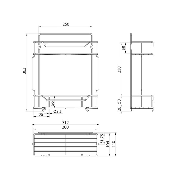 Полка для ванной комнаты Milardo Grid 13,6x36,1x36,3 хром (GRICS2BM44)
