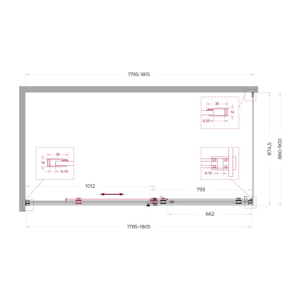 Душевой уголок BelBagno Soft Close-2 180x90x200 стекло прозрачное, профиль оружейная сталь матовая (SOFT_CLOSE-2-AH-1-180/90-C-GM)