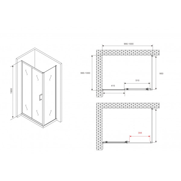 Душевой уголок Abber Schwarzer Diamant 100x100x190 стекло прозрачное, профиль черный (AG30100B5-S100B5)