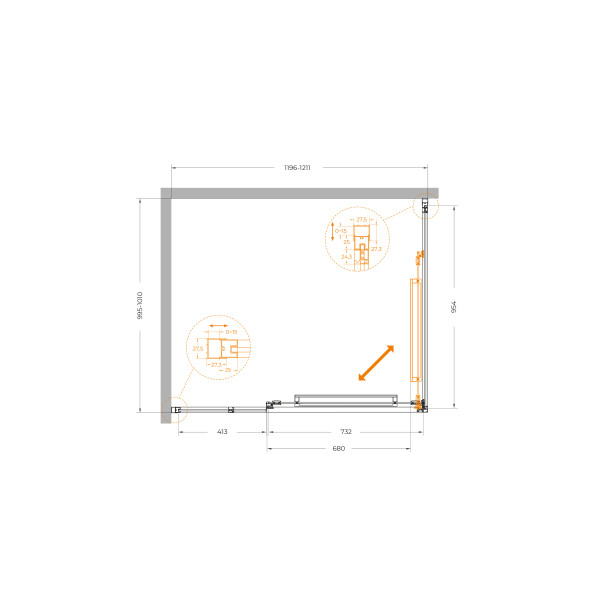 Душевой уголок Cezares Lux 120x100x195 стекло прозрачное, профиль хром (LUX-AH-FS-11-120/100-C-CR)
