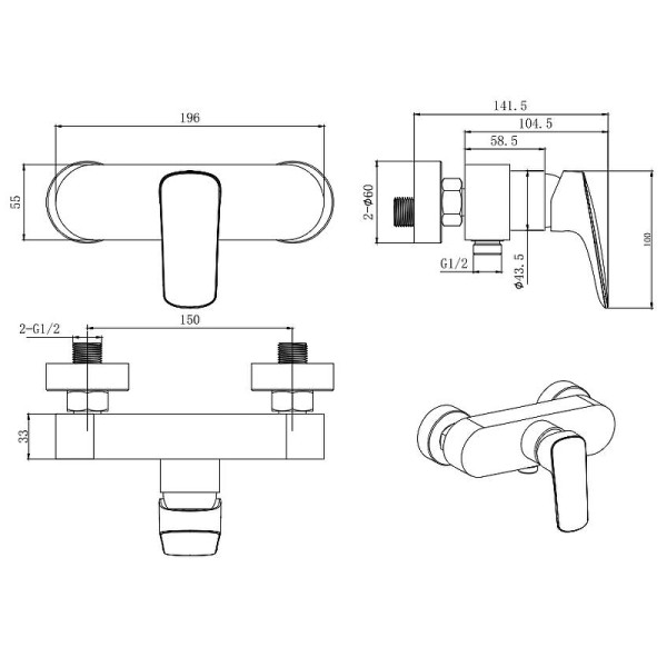 Комплект смесителей Aquatek Вега Set 3 в 1 AQ1010CR+AQ1060CR+AQ2011CR (AQ1031CR)