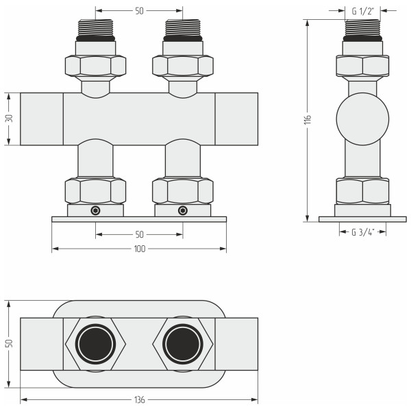 Вентиль Сунержа 2х1/2" прямой скрытый-скрытый EU50 матовый белый (30-1417-1234)