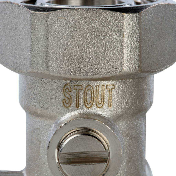 Фитинг двойной угловой со встроенным шаровым краном 3/4" с байпасом Stout (для однотрубной системы) SVH-0003-000020