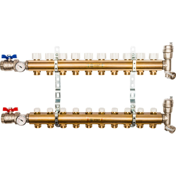 Коллекторная группа 10 отводов 1"x3/4"(18)EK в сборе без расходомеров Stout (латунь) (SMB-0468-000010)