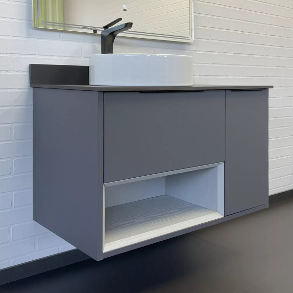 Тумба подвесная с раковиной Comforty Джанкой 900x30x900 антрацит (00-00017878)