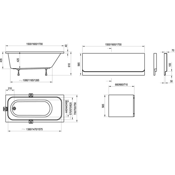 Ванна акриловая Ravak Chrome 170х75 без гидромассажа (C741000000)