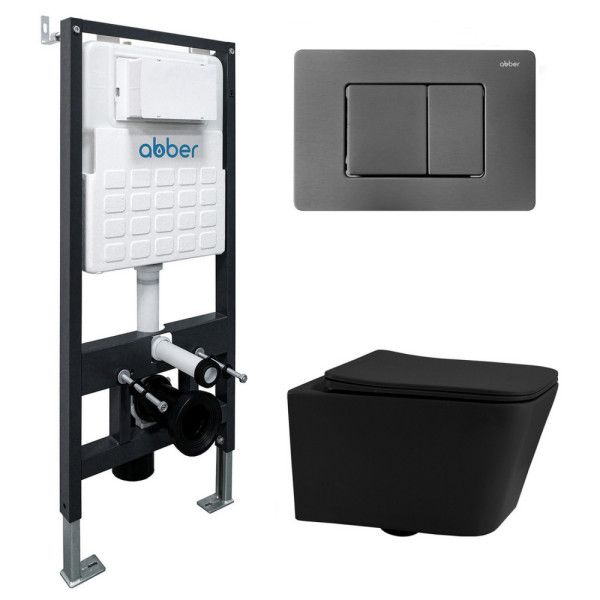 Комплект инсталляция с унитазом Abber Rechteck с клавишей никель (AC1201MB-AC0105-AC0120NG)