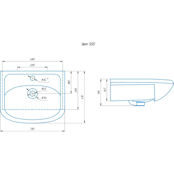 Раковина встраиваемая Rosa Уют 50 Раковина встраиваемая Rosa Уют 50
