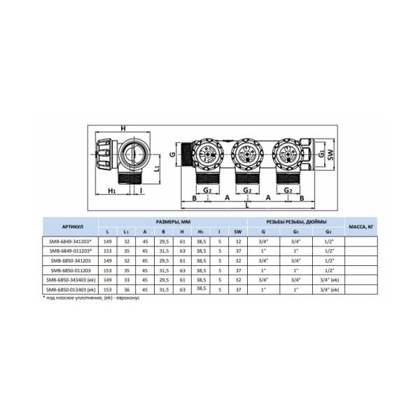 Коллектор 3 отвода регулируемый 1"x1/2" Stout (хром) (SMB-6849-011203)