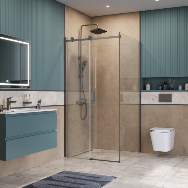 Душевой уголок BelBagno Soft Close-2 100x100x200 стекло прозрачное, профиль оружейная сталь матовая (SOFT_CLOSE-2-A-1-100-C-GM)