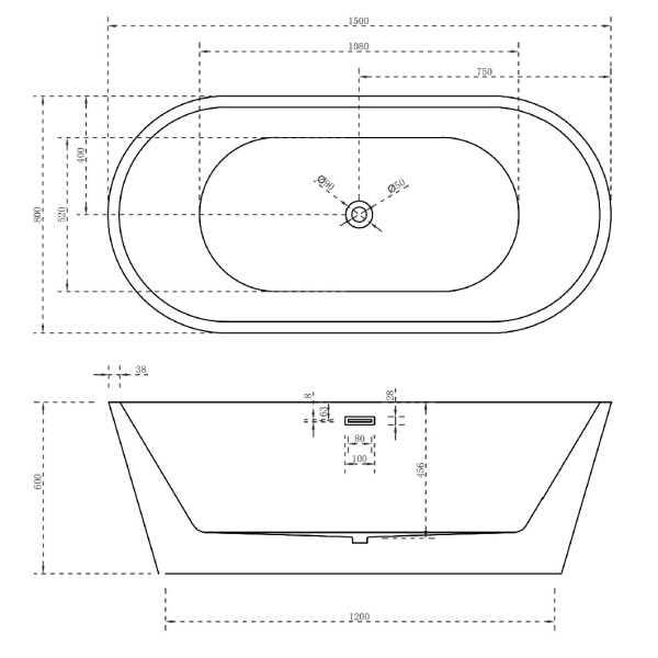 Акриловая ванна отдельностоящая Abber AB9203-1.5 150х80