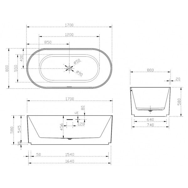 Ванна акриловая Abber 170*80 белая (AB9325-1.7)