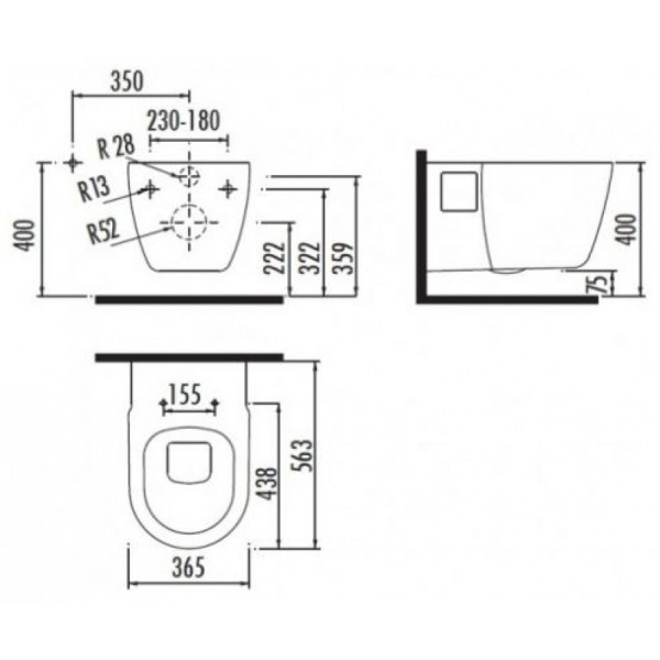 Унитаз подвесной с биде Creavit Favori 36,5x56,3x32,5 белый (FR320.00000)