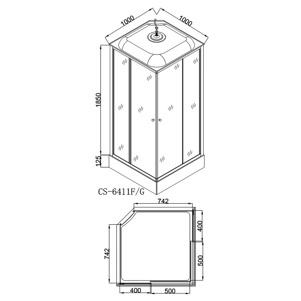 Душевая кабина Loranto CS-6491F 100x100x215 стекло прозрачное, профиль сатин (CS-6411G,10*10*215)