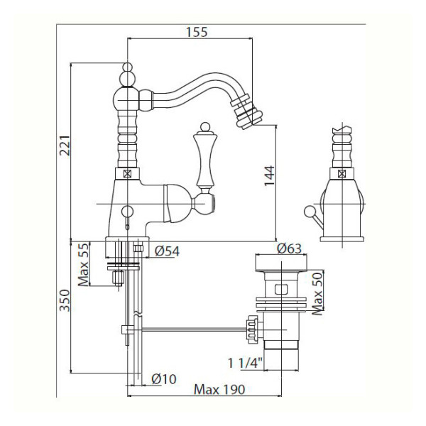 Смеситель для раковины Cezares Margot хром, ручка рычаг - белая (MARGOT-BSM2-01-Bi)