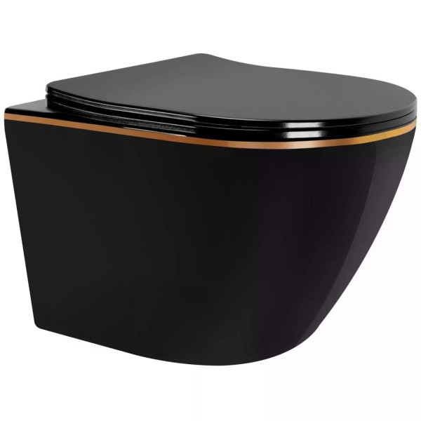 Унитаз подвесной безободковый Rea Carlo mini Black Gold edge черный (REA-C8800) Унитаз подвесной безободковый Rea Carlo mini Black Gold edge черный (REA-C8800)