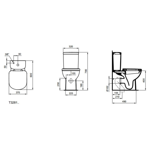 Унитаз напольный Ideal Standard Tempo 600х370x400 без бачка и сиденья (T328101)