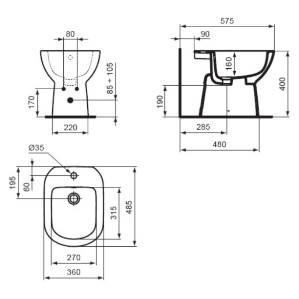 Биде напольное Ideal Standard Tempo 485х360x400 (T510201)