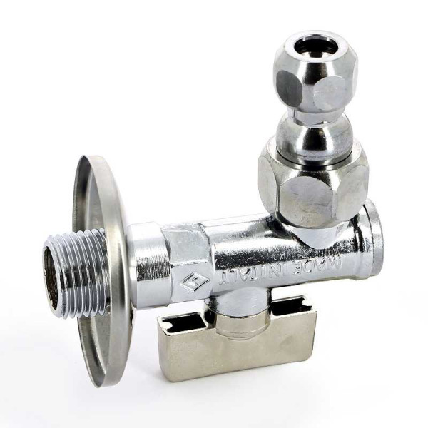 Кран Bugatti угловой 1/2"Н*10 шаровый (обжим) с фильтром и чашкой Minnesota 875 (08750001)