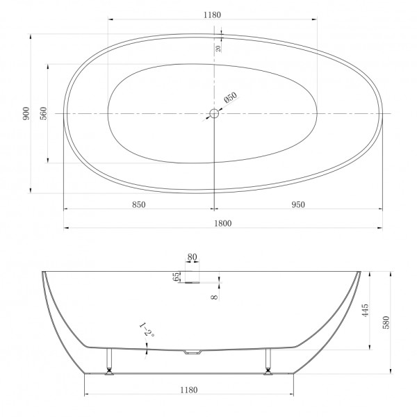 Ванна акриловая Abber 180x90x58 белая (AB9211-1.8)