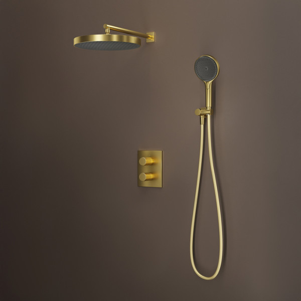 Душевая система Iddis Duna с тропическим и ручным душем с термостатом матовое золото (DUNMG0Ti67)