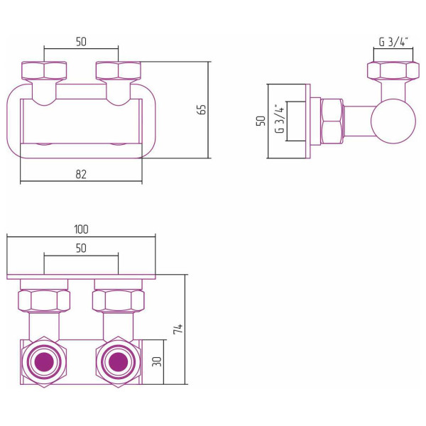 Модуль Сунержа 2х3/4" угловой EU50 (00-1538-3434)