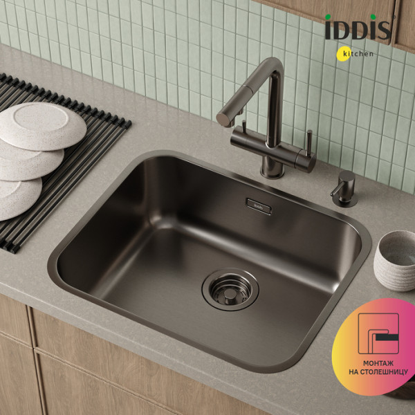 Мойка встраиваемая Iddis Mate 53,3x43,3x20 Mate сифоном графит (MAT53GMi77)