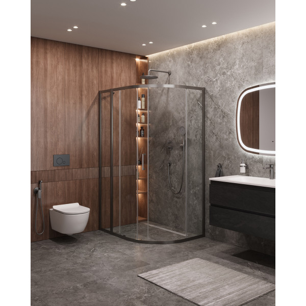 Душевой уголок Cezares Molveno 120x90x195 стекло прозрачное, профиль оружейная сталь (MOLVENO-RH-1-120/90-C-GM-IV)