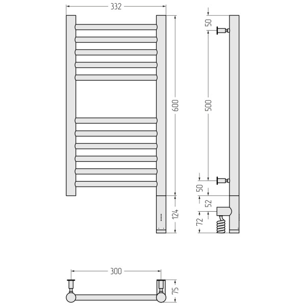 Полотенцесушитель электрический Сунержа Богема 3.0 прямая 600x300 провод справа матовый белый (30-5805-6030)