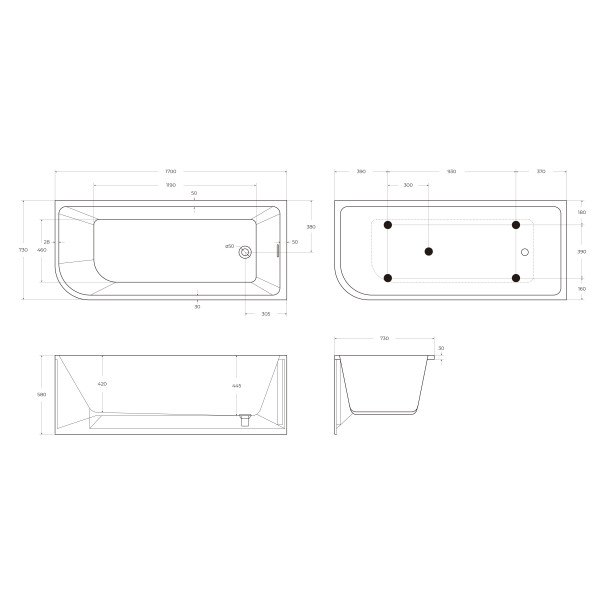 Ванна акриловая BelBagno 170x73 правосторонняя белая (BB712-1700-730-R)