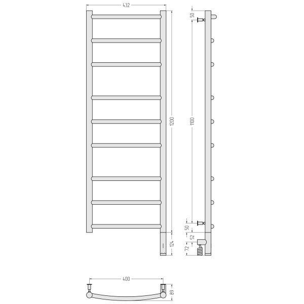 Полотенцесушитель электрический Сунержа Галант 3.0 1200x400 провод справа матовый чёрный (31-5801-1240)