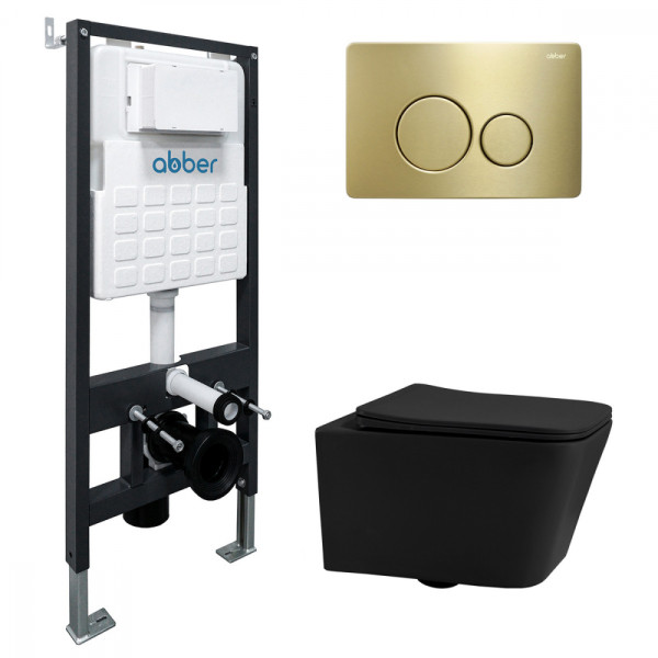 Комплект инсталляция с унитазом Abber Rechteck с клавишей золото матовое (AC1201MB-AC0105-AC0121MMG)