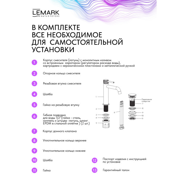 Смеситель для раковины Lemark Beluga золотой (LMF-8012B-BRLG)