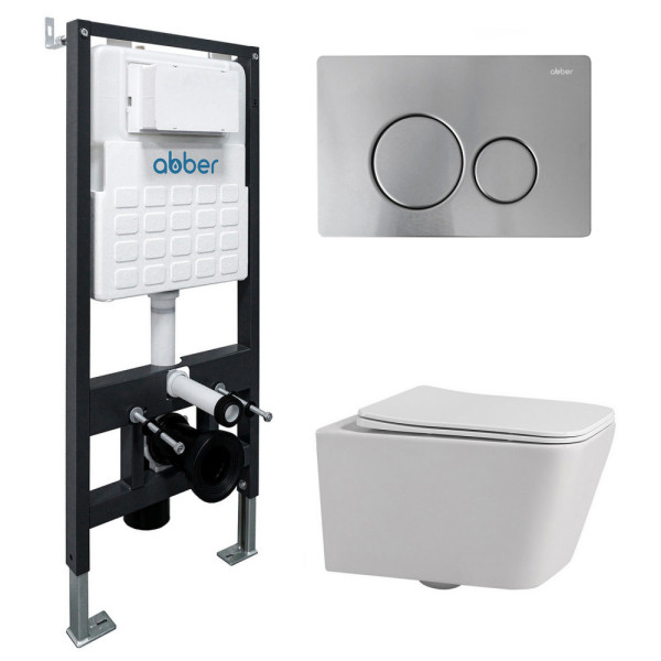 Комплект инсталляция с унитазом Abber Rechteck с клавишей хром матовый (AC1201-AC0105-AC0121MCH)