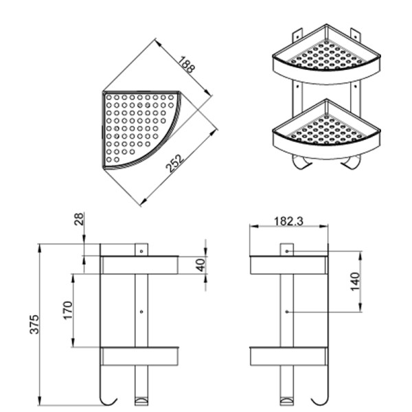Полка угловая двухэтажная матовый хром Azario (AZ-833-2) Полка угловая двухэтажная матовый хром Azario (AZ-833-2)