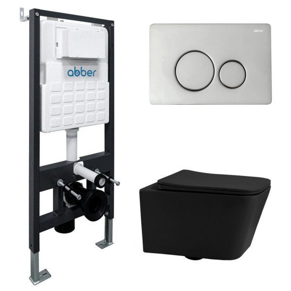 Комплект инсталляция с унитазом Abber Rechteck с клавишей хром (AC1201MB-AC0105-AC0121)