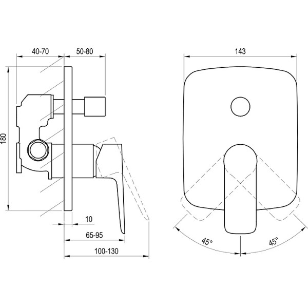 Смеситель для душа Ravak Classic CL 065.00 внешняя и внутренняя часть хром (X070088)