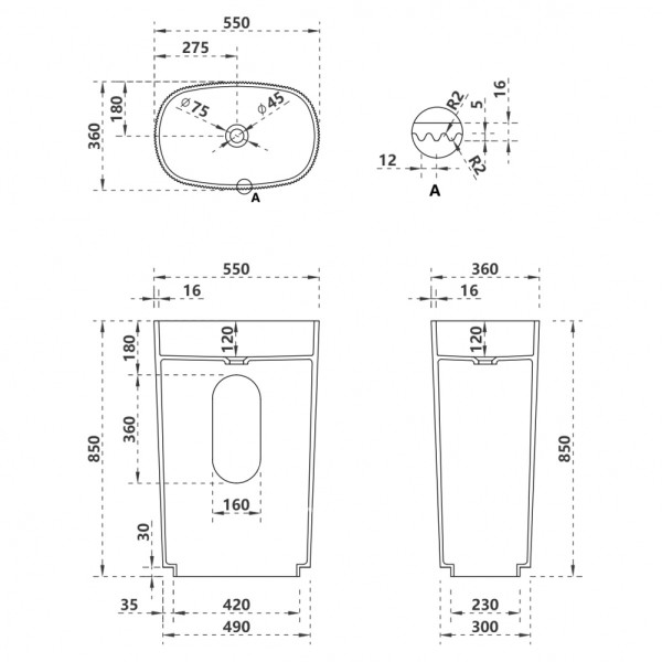 Раковина напольная Abber Stein 550x360 белый матовый (AS2502-H)