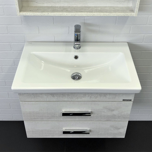 Тумба подвесная Comforty Никосия 700x500x450 дуб белый матовый с раковиной (00-00001507) Тумба подвесная Comforty Никосия 700x500x450 дуб белый матовый с раковиной (00-00001507)